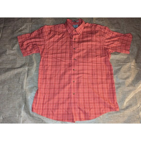 LL Bean Men's Large-Reg Orange Checkered Short Sleeve Button Up Shirt - Picture 2 of 6